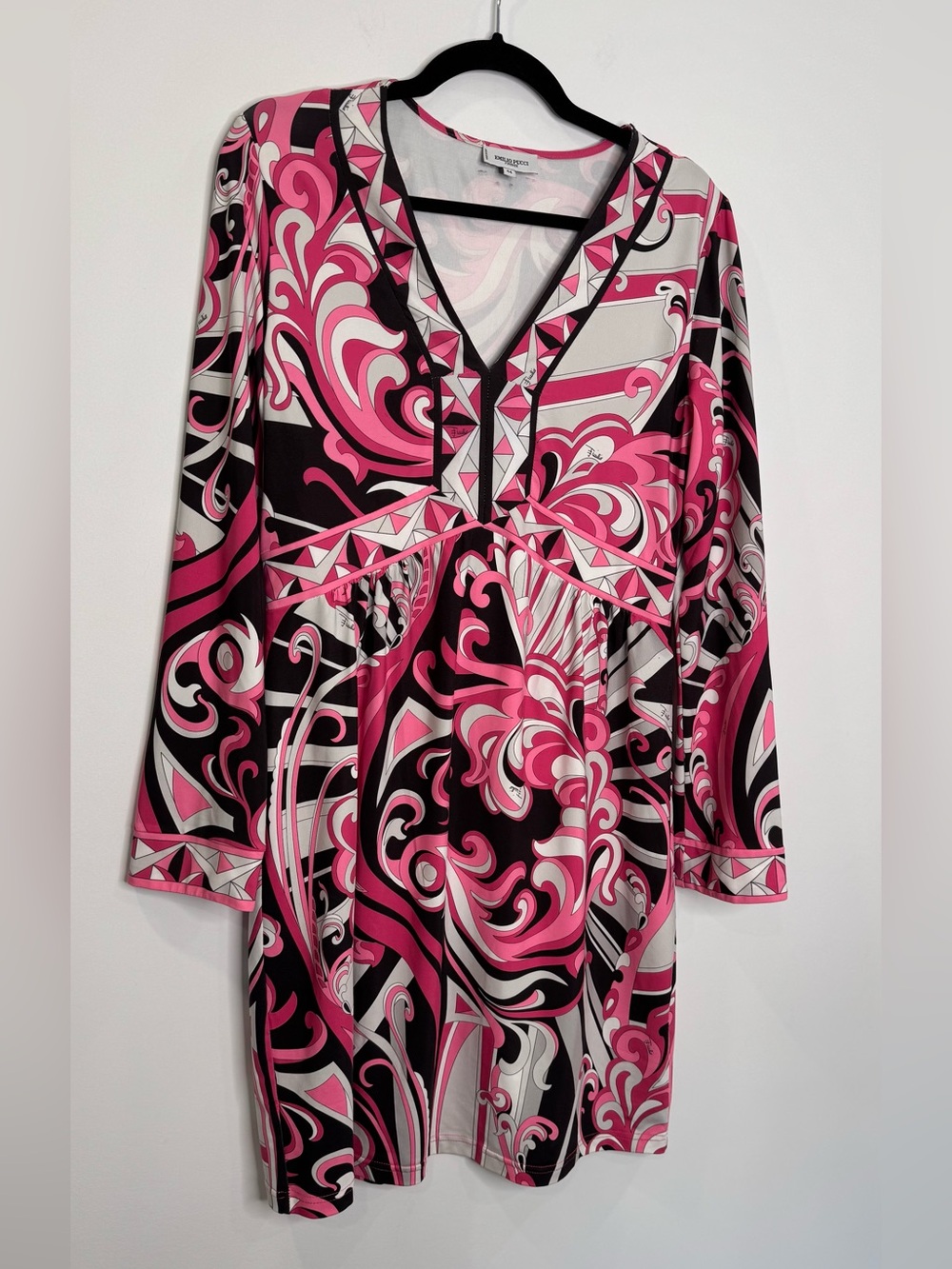 Emilio Pucci Pink Swirl V-Neck LongSleeve dress silk jersey abstract psychedelic - Picture 2 of 12